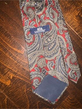 red and blue patterned Stafford silk tie vintage paisley